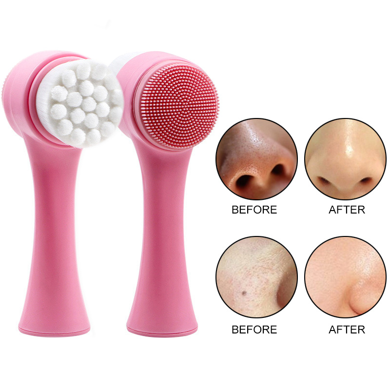 Double Side Silicone Facial Cleanser Brush Portable Size 3d Face Cleaning Vibration Massage Face