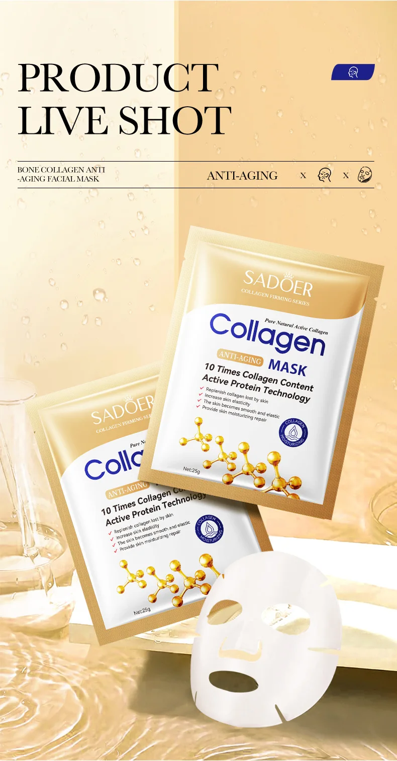 10pcs SADOER Collagen Face Mask Moisturizing Firming Hydrating Brightening skincare Face Sheet Mask Facial Masks Skin Care