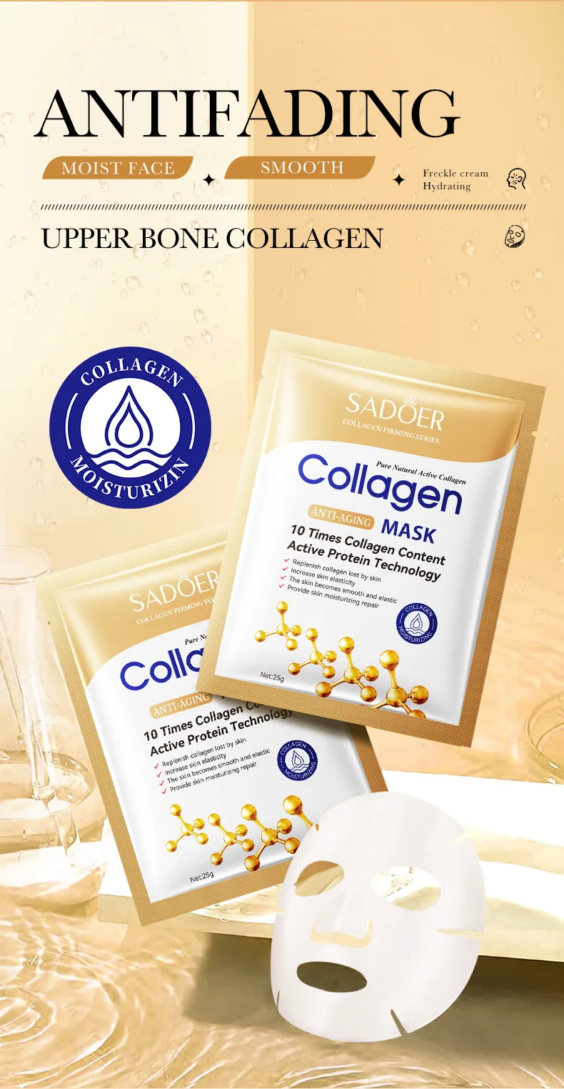 10pcs SADOER Collagen Face Mask Moisturizing Firming Hydrating Brightening skincare Face Sheet Mask Facial Masks Skin Care