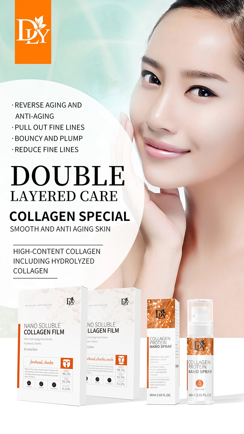 Nano Hydrolyzed Collagen Protein Film Mask Face Serum Spray Set Wrinkle Repair Soluble Face Filler Brightening Skin Care Set