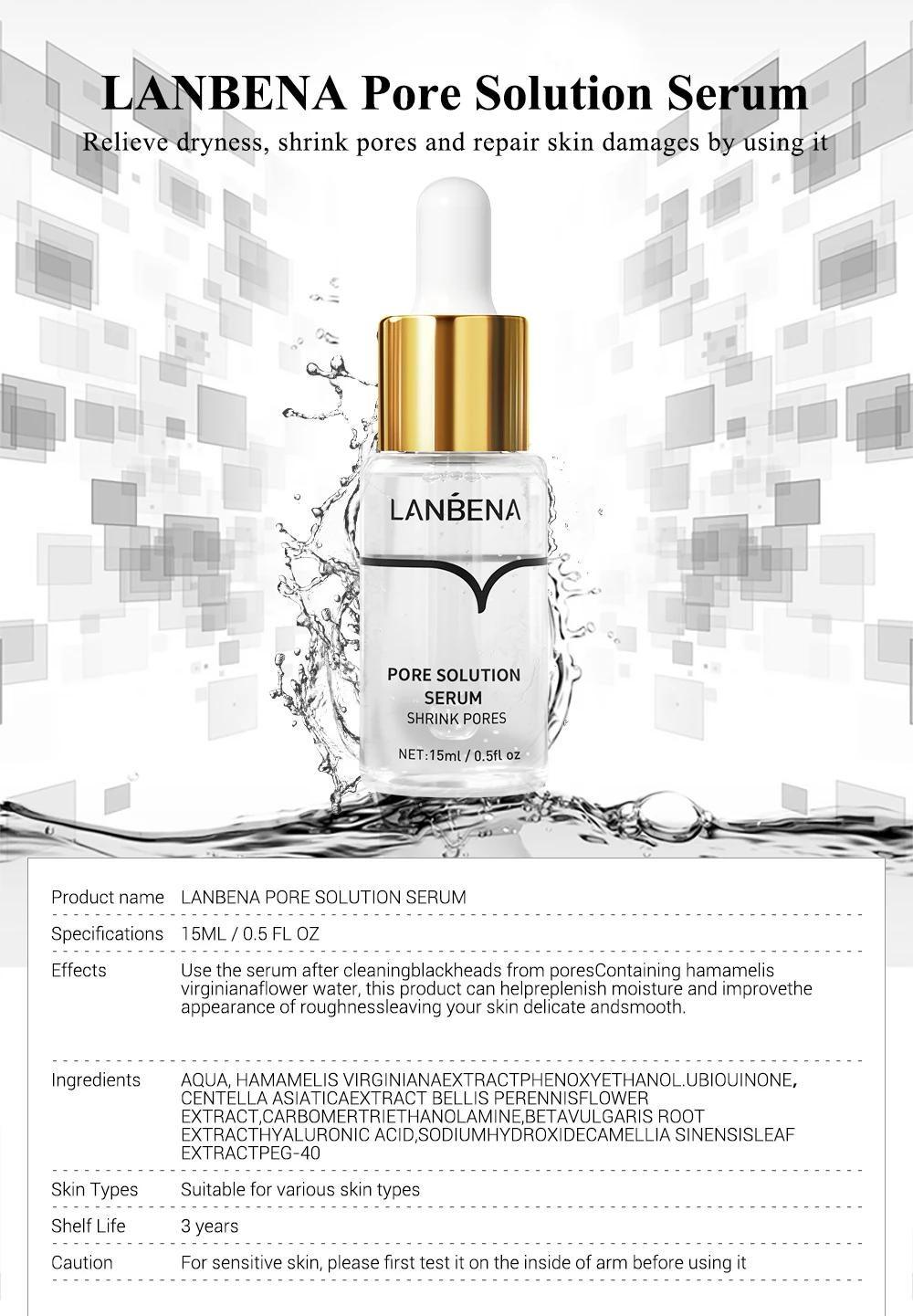 LANBENA Pore Solution Serum Shrink Pores Acne Treatment Remover Nose Blackhead Skin Firming Moisturizing Face Serum Skin Care