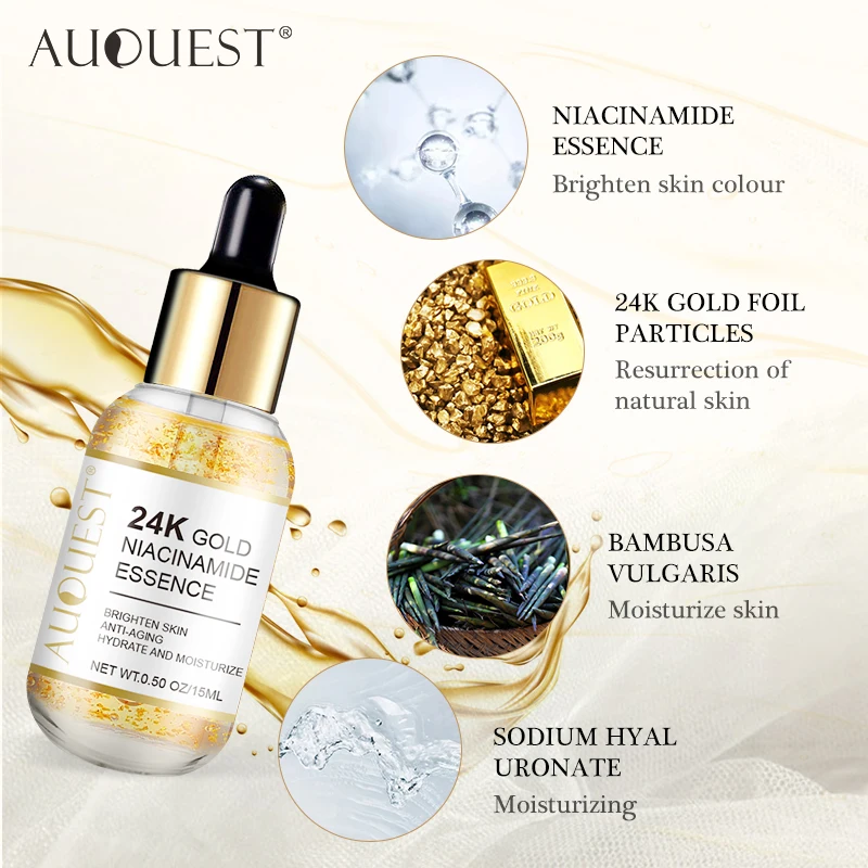 Niacinamide Serum Hyaluronic Acid for Face 24K Gold Serum Moisturizing Brighten Smoothing Facial Skin Care