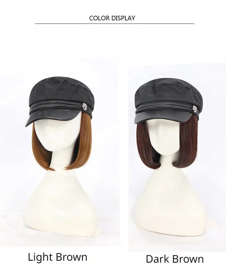 Fashion Baseball Hats Wig Hair Accessories for Women Synthetic Short Bob Straight Wigs with Hat Cap Attached for Daily