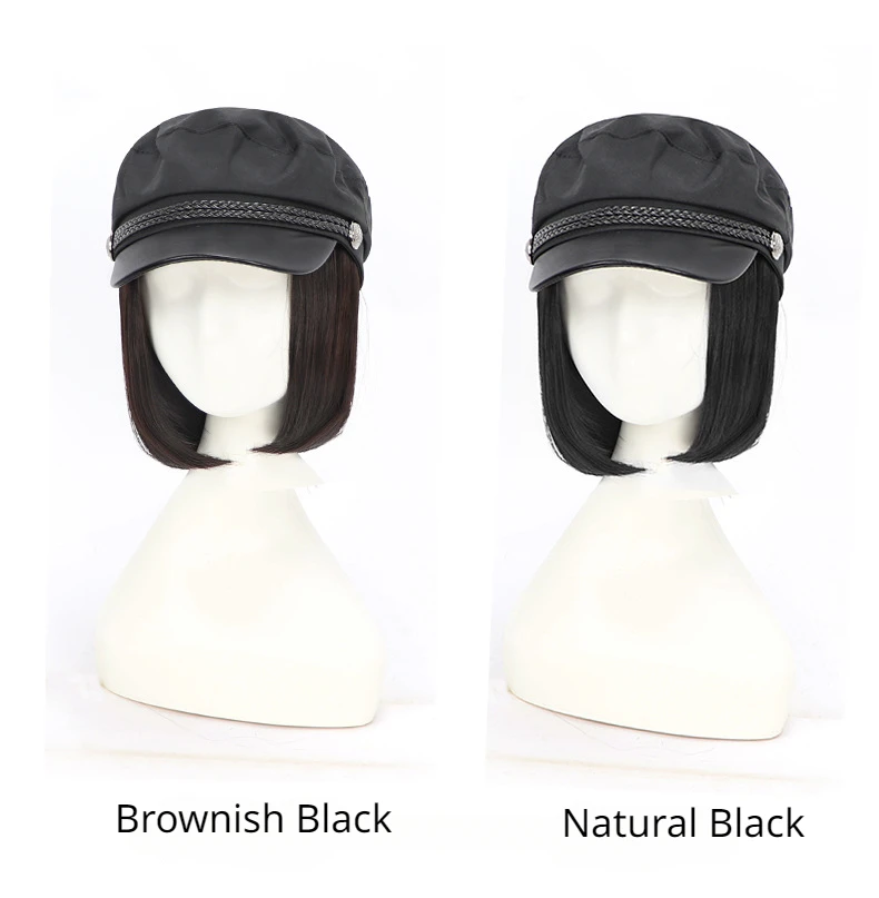 Fashion Baseball Hats Wig Hair Accessories for Women Synthetic Short Bob Straight Wigs with Hat Cap Attached for Daily