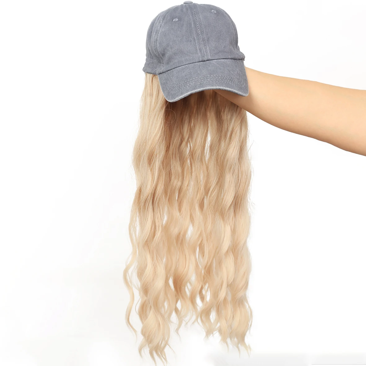 Long Wavy Synthetic Baseball Cap Hair Wig for Girl Hair Wig Naturally Connect Hat Wigs Adjustable