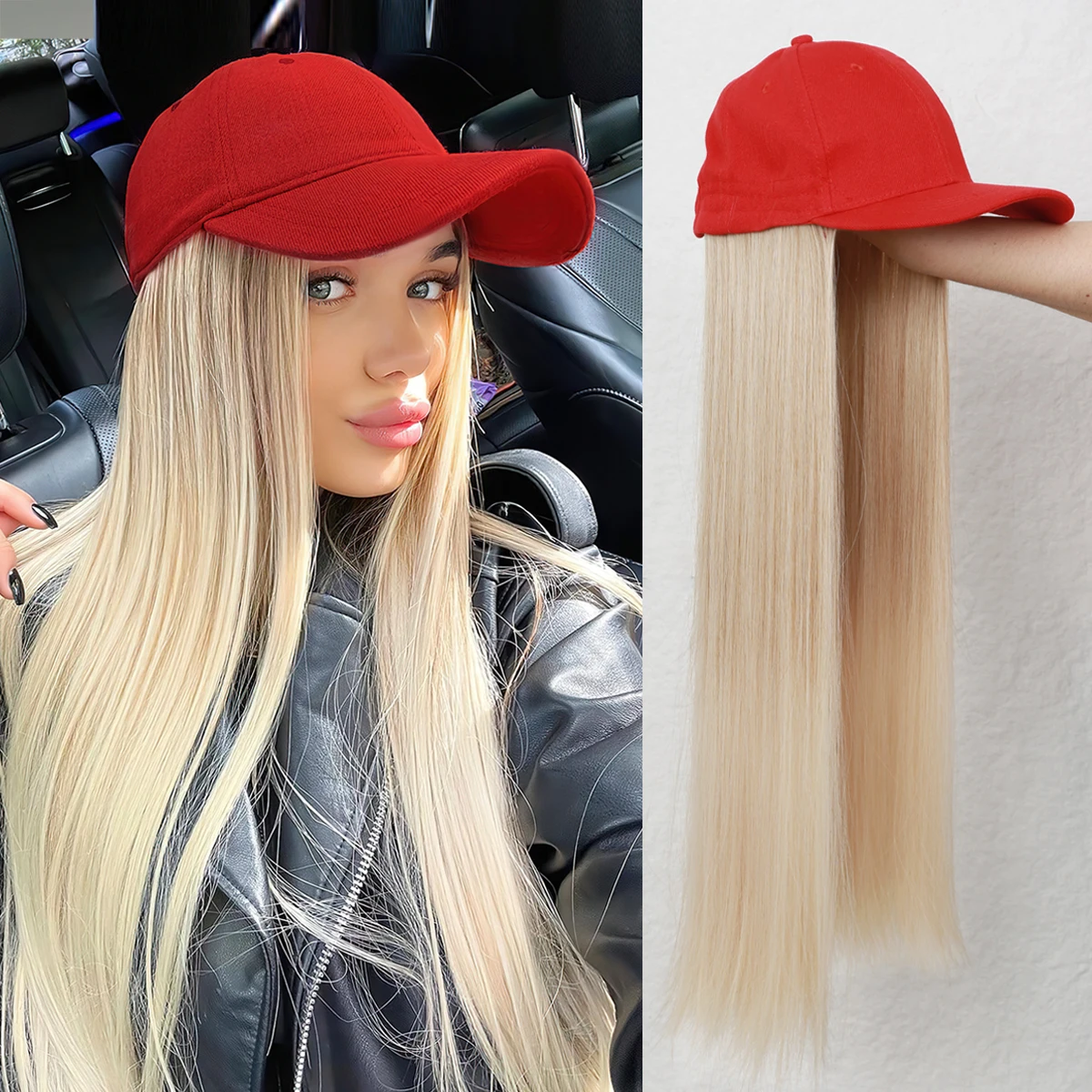 Hat Wig, Baseball Hats Wigs For Women, Synthetic Long Straight Hair With Hat Cap Attached, Hat And Wig, Natural Look