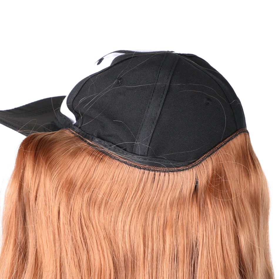 TMT Hat Wig for Women Synthetic Hair 22 Inch Long Body Wave Baseball Hat with Hair Straight Ombre Brown Blond Grey Cap Wig