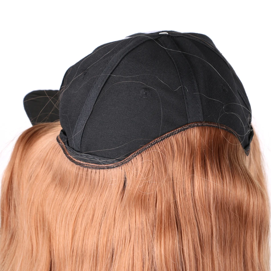 TMT Hat Wig for Women Synthetic Hair 22 Inch Long Body Wave Baseball Hat with Hair Straight Ombre Brown Blond Grey Cap Wig