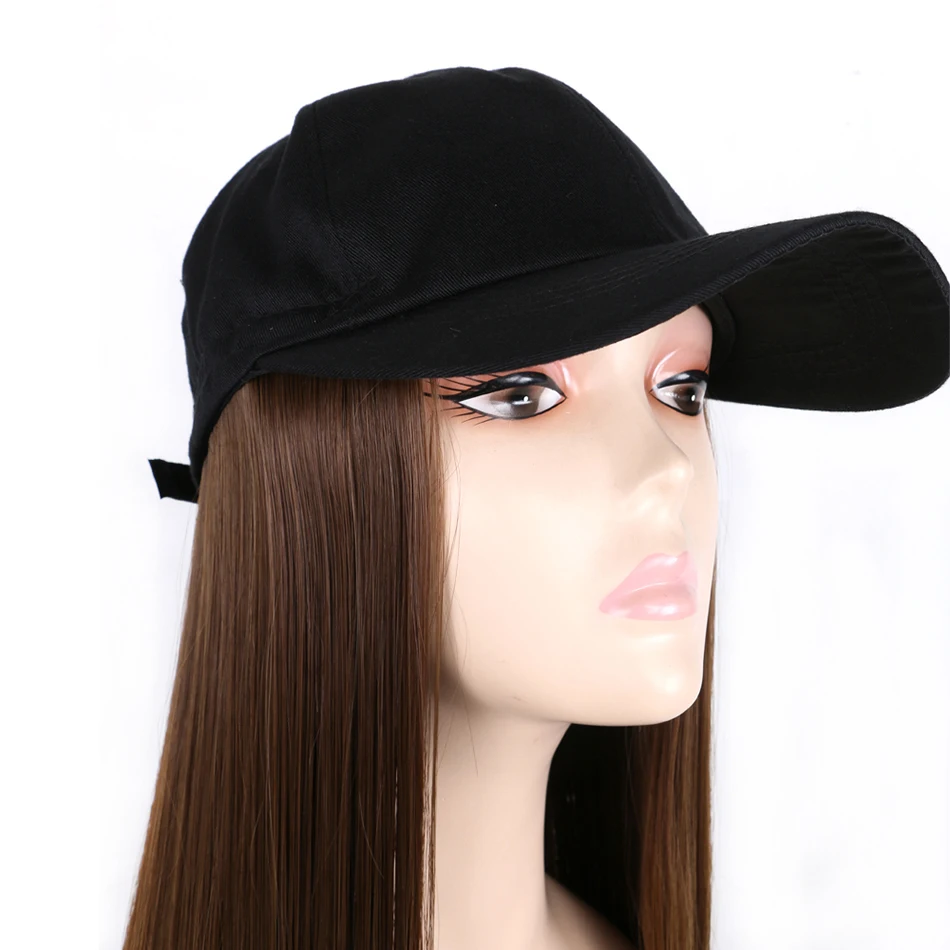 TMT Hat Wig for Women Synthetic Hair 22 Inch Long Body Wave Baseball Hat with Hair Straight Ombre Brown Blond Grey Cap Wig