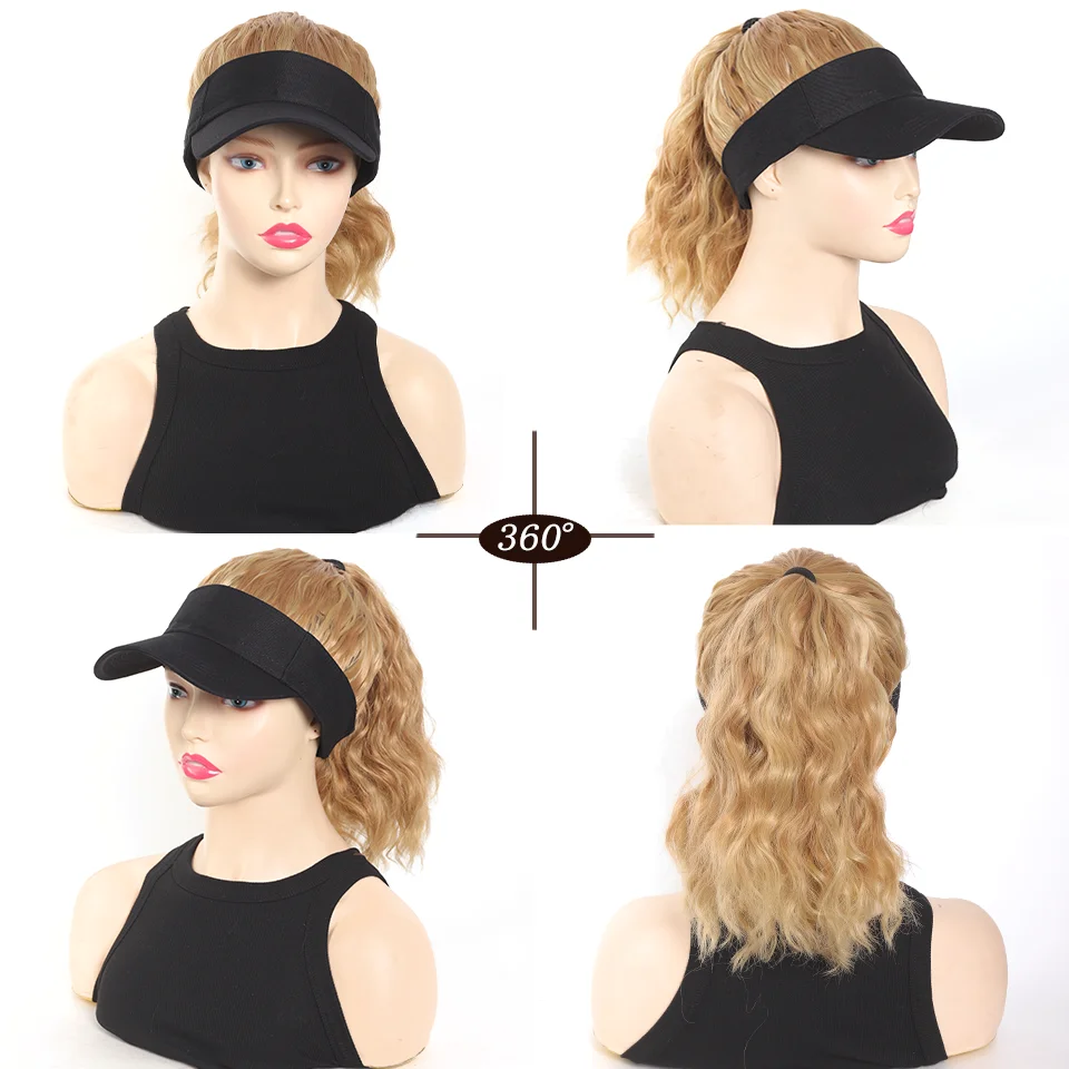 Ponytail Wig Baseball Cap with Hair Synthetic Long Wavy Hair for Women Daily Party Use