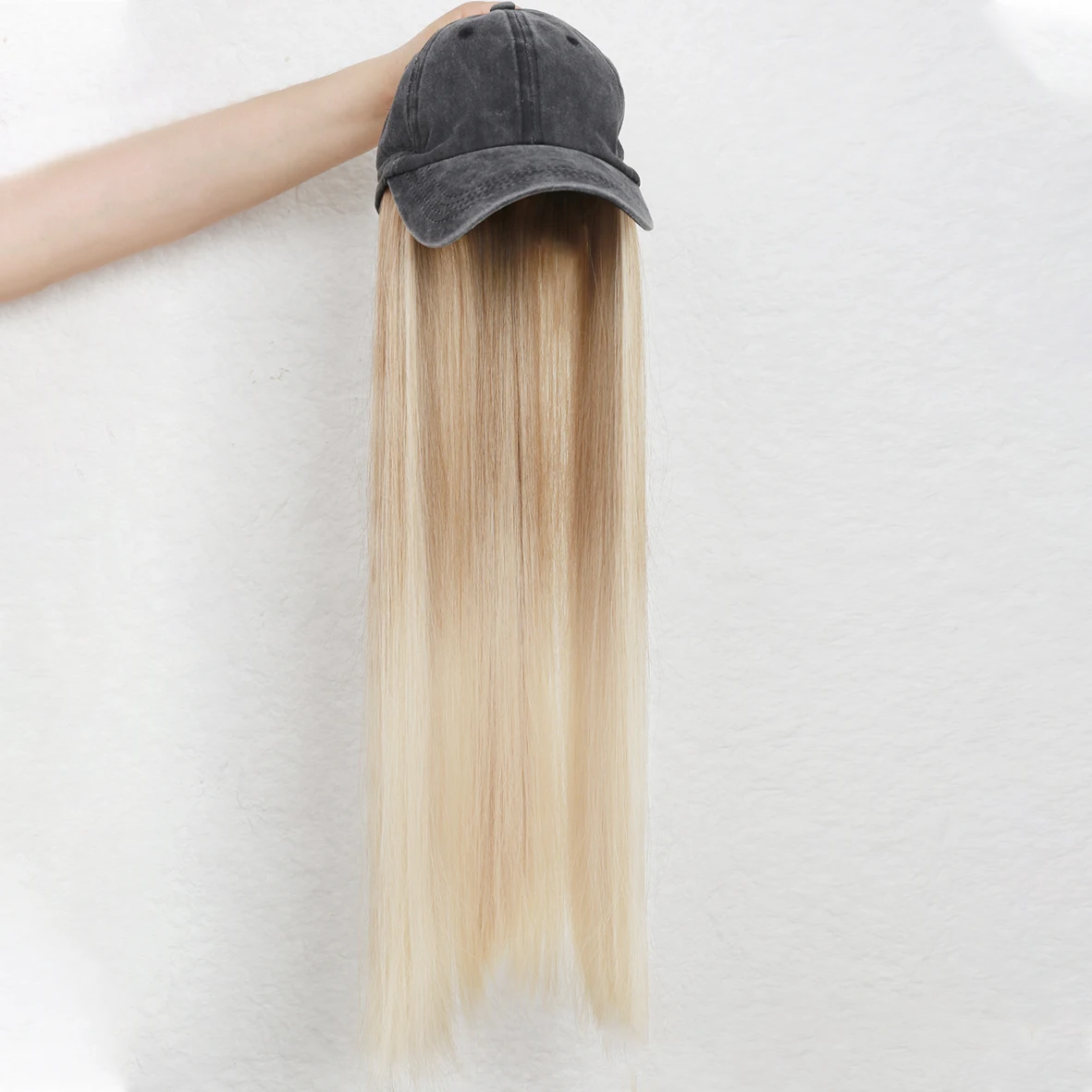 Hat Wigs 26 Inch Long Straight Hair Wigs With Baseball CapAttached For Women Adjustable Baseball Cap With Synthetic Hair Extensi