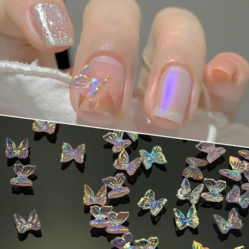 50 Pcs 3D Butterfly Aurora Nail Art Charms DIY Nail Decorations Resin Nail Art Parts Manicure Accessories