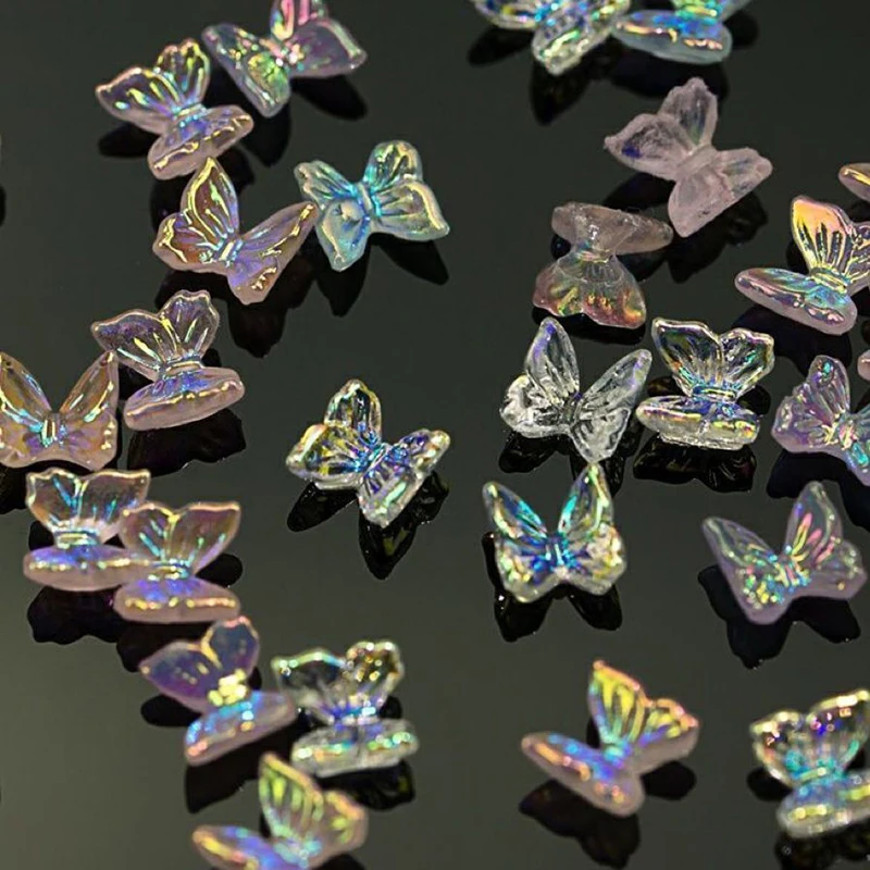 50 Pcs 3D Butterfly Aurora Nail Art Charms DIY Nail Decorations Resin Nail Art Parts Manicure Accessories