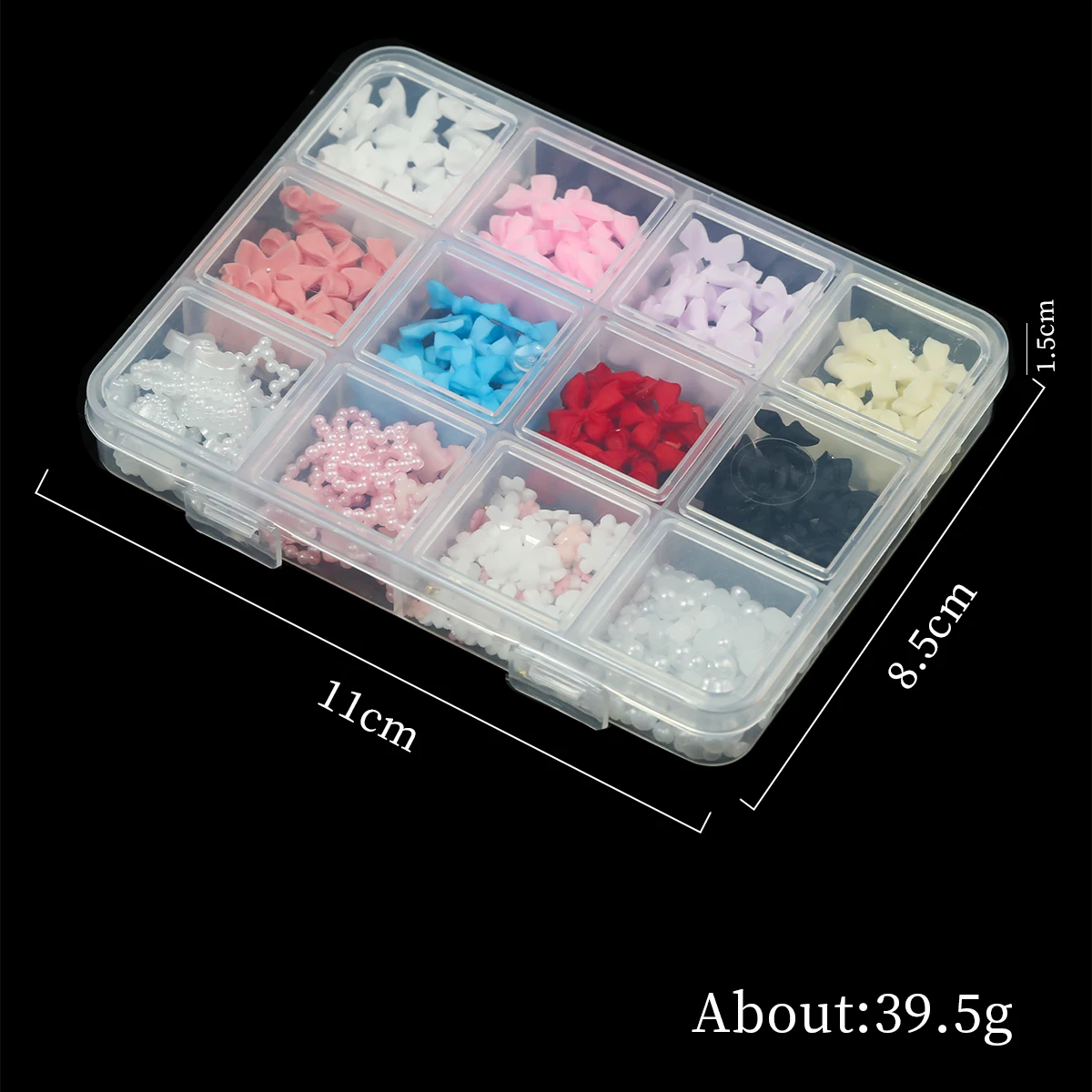 12Grids/box Mixed Resin Bowknot Nail Art Decorations 3D Acrylic Charms Kawaii Colorful Bow Rhinestone DIY Manicure Tools Parts