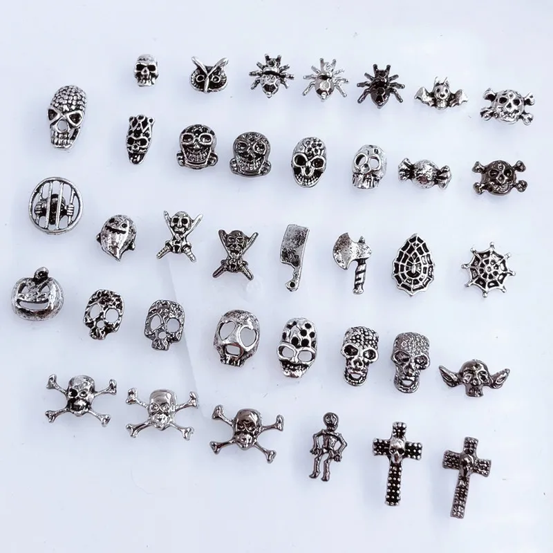 50pcs/Pack Japan Korea Metal Nail Art Parts Charms Vintage Mixed Design Cross Heart Flower Chain Loop 3D DIY Alloy Accessories