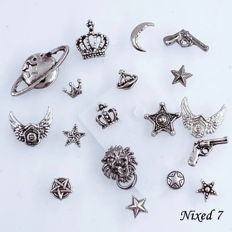 50pcs/Pack Japan Korea Metal Nail Art Parts Charms Vintage Mixed Design Cross Heart Flower Chain Loop 3D DIY Alloy Accessories