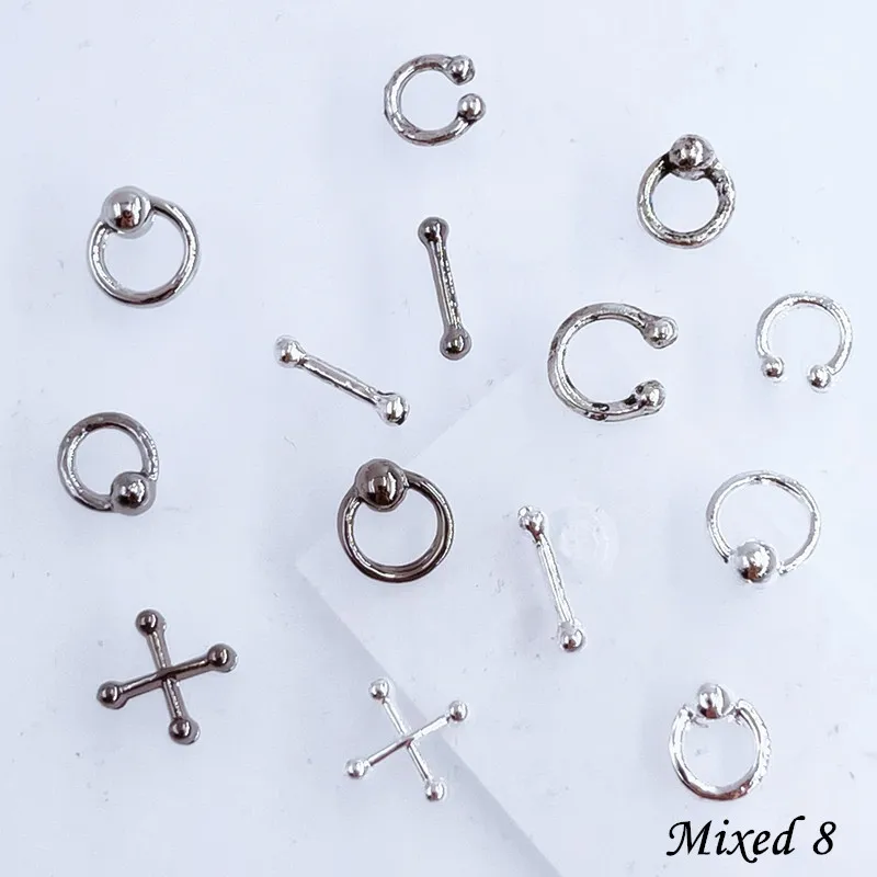 50pcs/Pack Japan Korea Metal Nail Art Parts Charms Vintage Mixed Design Cross Heart Flower Chain Loop 3D DIY Alloy Accessories