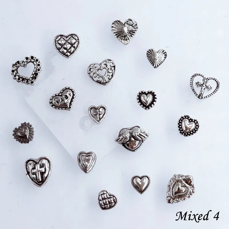 50pcs/Pack Japan Korea Metal Nail Art Parts Charms Vintage Mixed Design Cross Heart Flower Chain Loop 3D DIY Alloy Accessories