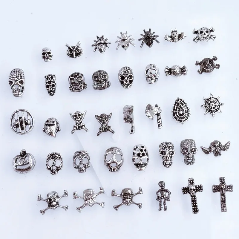 50pcs/Pack Japan Korea Metal Nail Art Parts Charms Vintage Mixed Design Cross Heart Flower Chain Loop 3D DIY Alloy Accessories