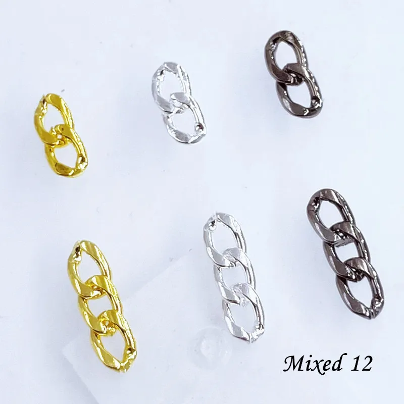 50pcs/Pack Japan Korea Metal Nail Art Parts Charms Vintage Mixed Design Cross Heart Flower Chain Loop 3D DIY Alloy Accessories