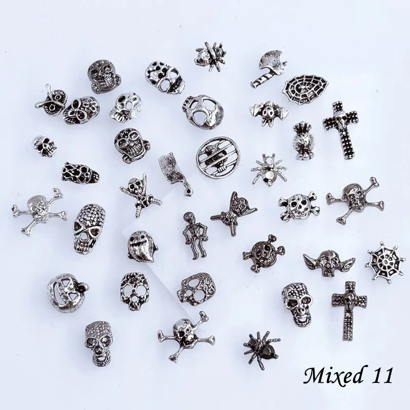 50pcs/Pack Japan Korea Metal Nail Art Parts Charms Vintage Mixed Design Cross Heart Flower Chain Loop 3D DIY Alloy Accessories