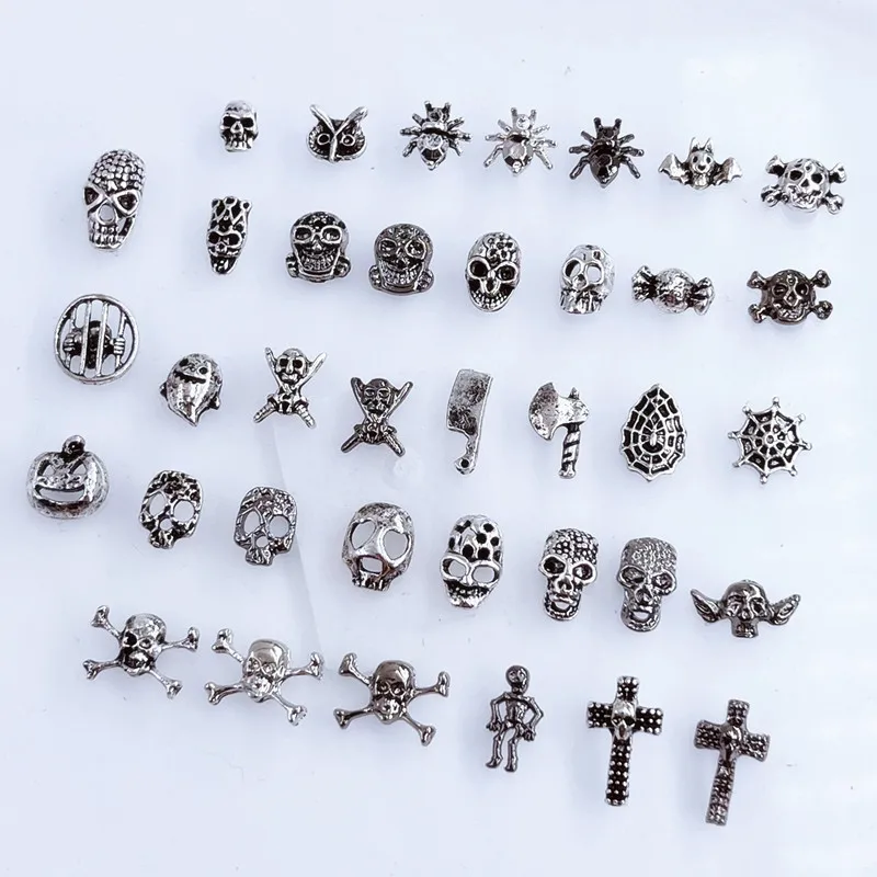 50pcs/Pack Japan Korea Metal Nail Art Parts Charms Vintage Mixed Design Cross Heart Flower Chain Loop 3D DIY Alloy Accessories