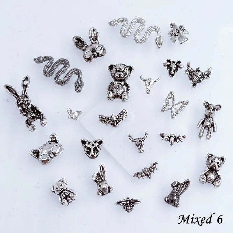 50pcs/Pack Japan Korea Metal Nail Art Parts Charms Vintage Mixed Design Cross Heart Flower Chain Loop 3D DIY Alloy Accessories