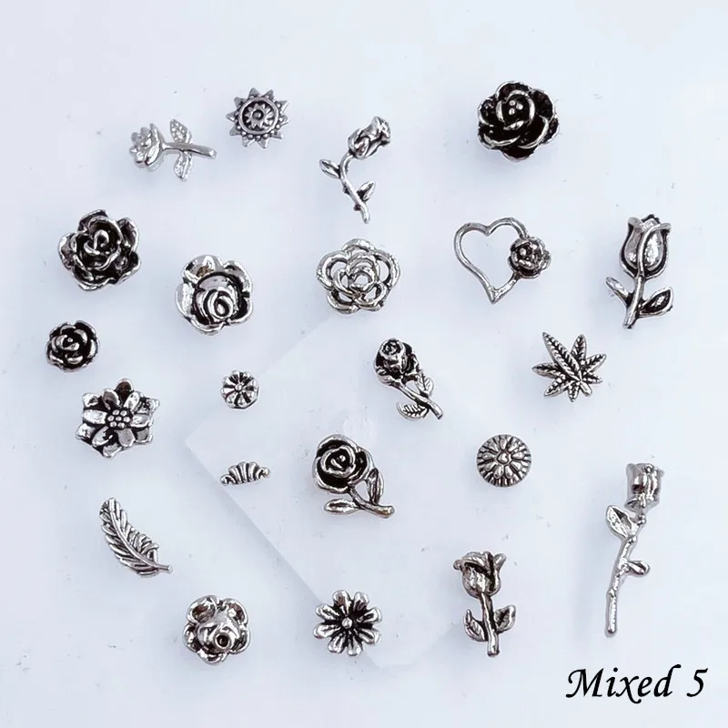 50pcs/Pack Japan Korea Metal Nail Art Parts Charms Vintage Mixed Design Cross Heart Flower Chain Loop 3D DIY Alloy Accessories