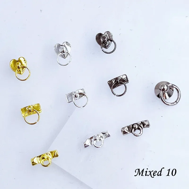 50pcs/Pack Japan Korea Metal Nail Art Parts Charms Vintage Mixed Design Cross Heart Flower Chain Loop 3D DIY Alloy Accessories