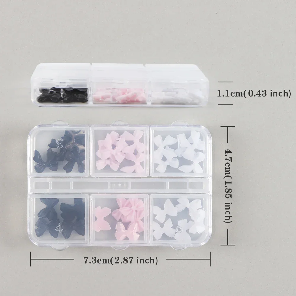 6 Grids Pink White Ribbon Bow Nail Charms Korean Parts Black Nail Art Tie Decoration Kawaii Accessories Manicure Design Supplies