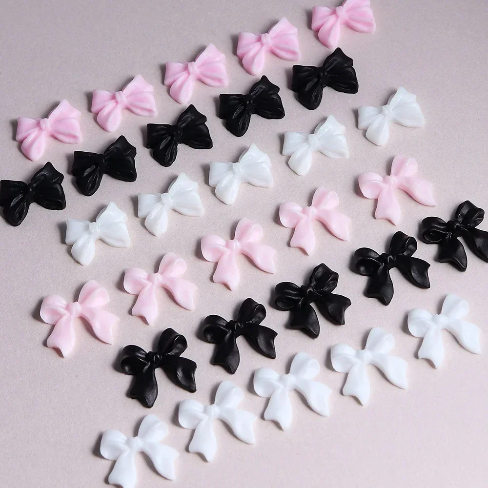 6 Grids Pink White Ribbon Bow Nail Charms Korean Parts Black Nail Art Tie Decoration Kawaii Accessories Manicure Design Supplies