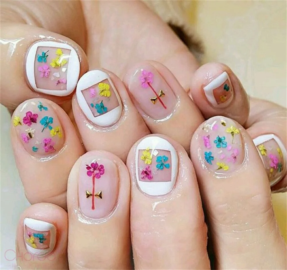 Flower Nail Art Decoration Real Mini Dried Blossom Stickers Natural Floral Charms Designs Manicure Nails Accessories