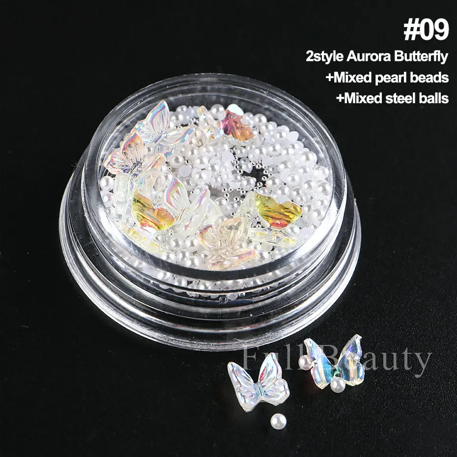 Mixed Mini Nail Rhinestones Flat Back Crystal Stones Metal Beads Pearl Butterfly Nail Art Charms Heart Jewelry Manicure LAWHTBPS