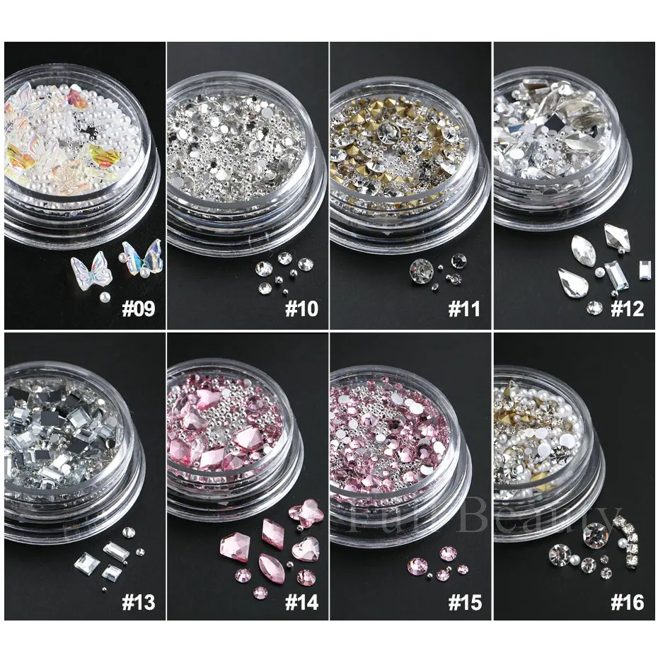 Mixed Mini Nail Rhinestones Flat Back Crystal Stones Metal Beads Pearl Butterfly Nail Art Charms Heart Jewelry Manicure LAWHTBPS