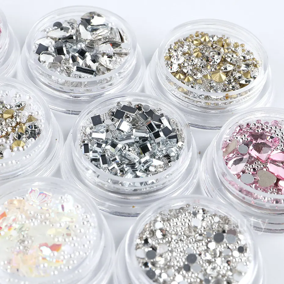 Mixed Mini Nail Rhinestones Flat Back Crystal Stones Metal Beads Pearl Butterfly Nail Art Charms Heart Jewelry Manicure LAWHTBPS