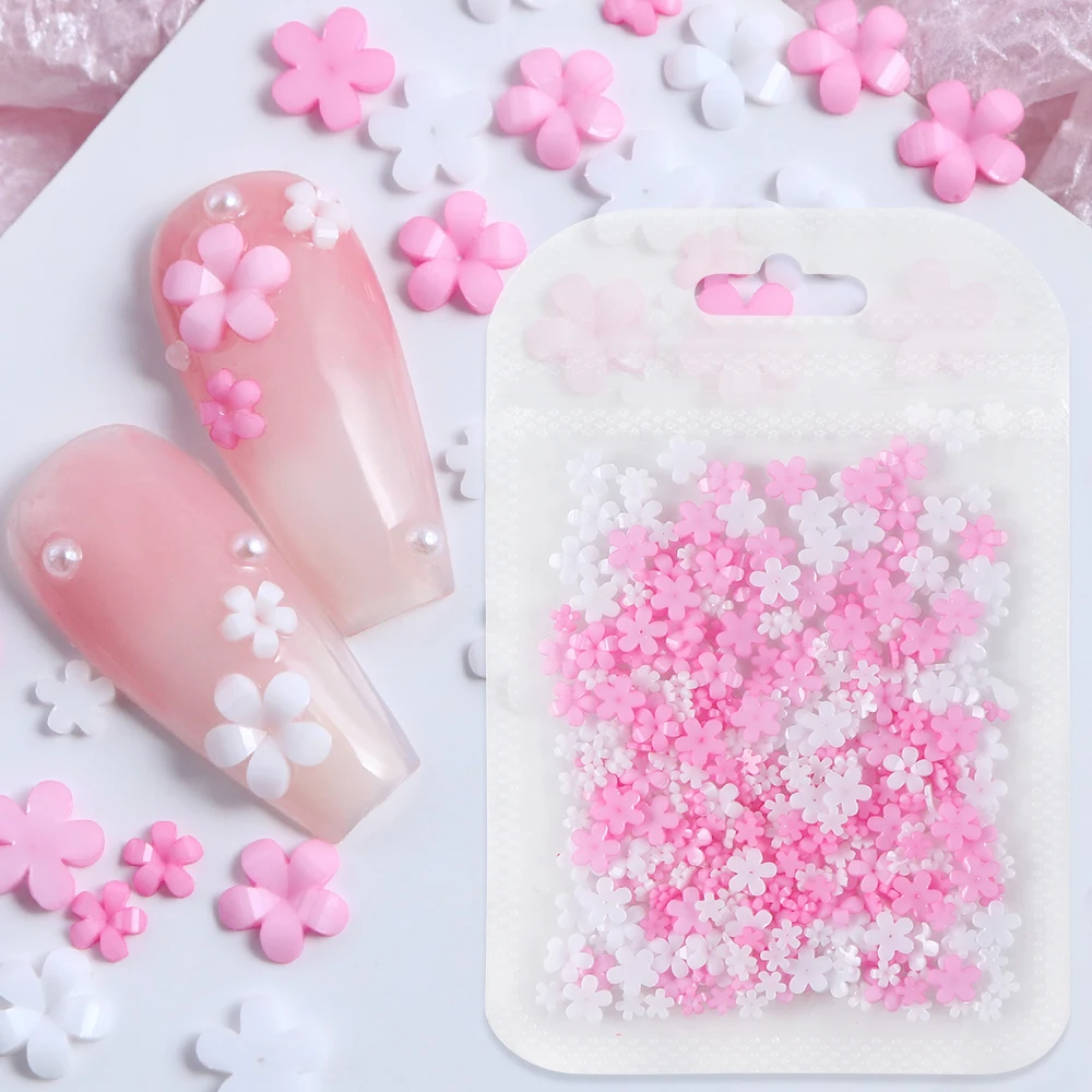 Kawaii Pink White Flower Nail Art Charms 3D Flowers Rhinestone Nail Parts Decorations Manicure Supplies Accessories