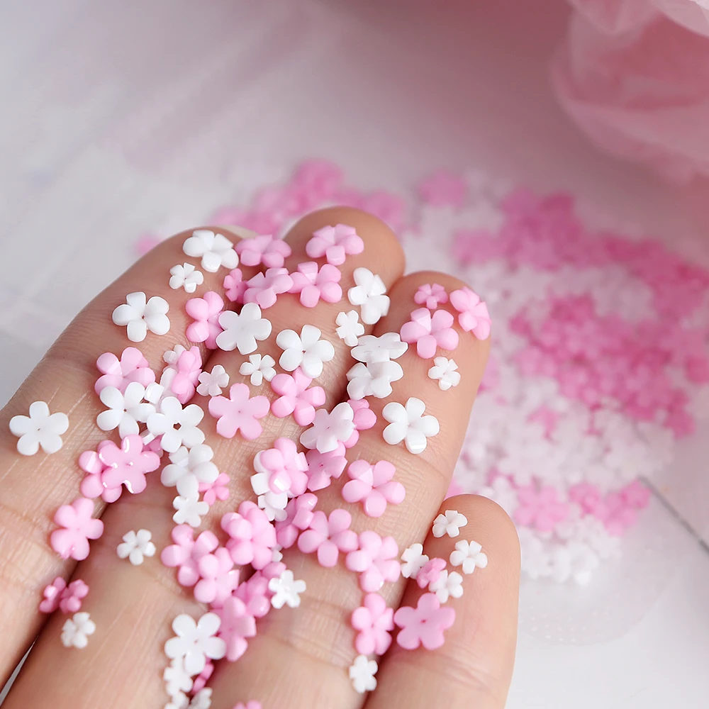 Kawaii Pink White Flower Nail Art Charms 3D Flowers Rhinestone Nail Parts Decorations Manicure Supplies Accessories