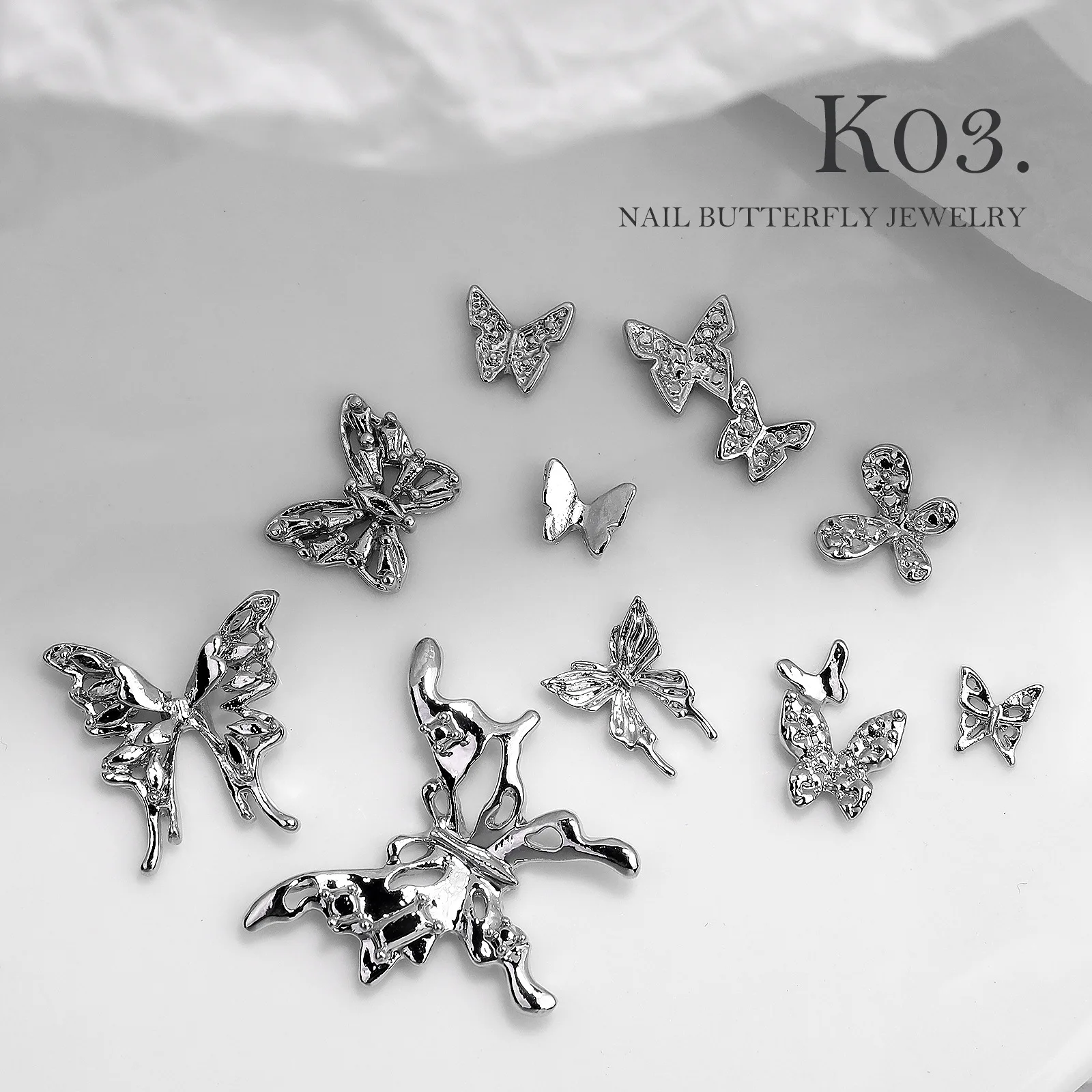 50/20/10pcs Silver Gold Alloy Butterfly Shape Nail Art Rhinestone Metal Fairy Butterfly Nail Charm Gems For 3D Nail Decoration