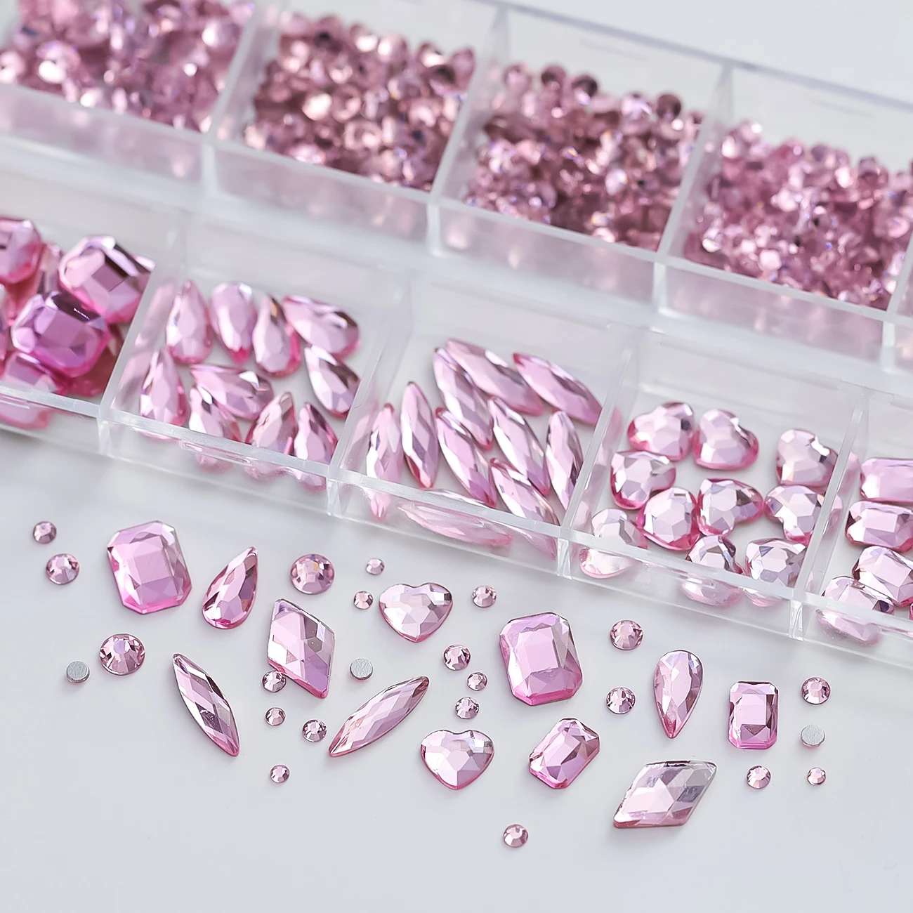 12Grids Pink Mixed Nail Rhinestones Luxury Nail Charms Glitter Crystal Jewelry Gems Nail Art Decoration Manicure Rhinestones R#Q