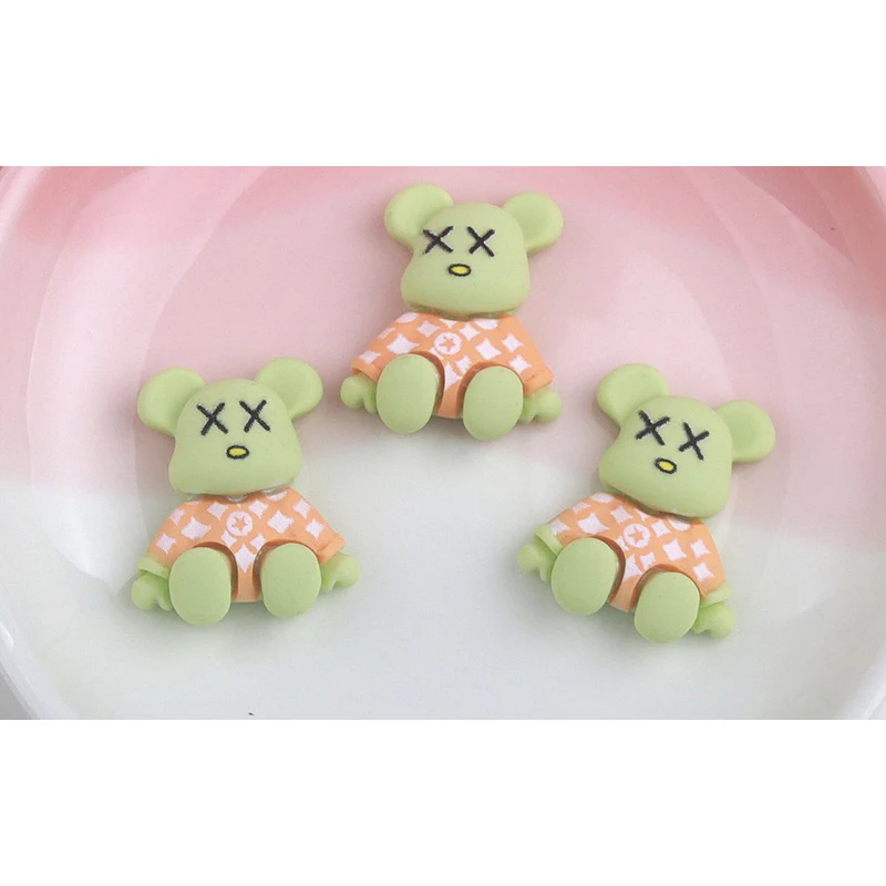 10Pcs Pink Kawaii Bear Shaped Nail Art Charms 3D Resin Cute Color Bear Nails Decoration Luxury Designs DIY Manicure Decoration