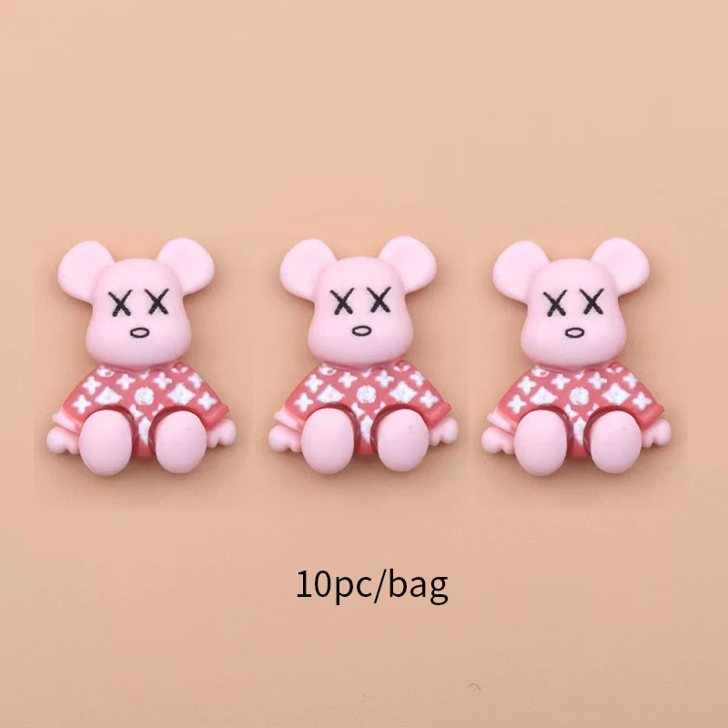 10Pcs Pink Kawaii Bear Shaped Nail Art Charms 3D Resin Cute Color Bear Nails Decoration Luxury Designs DIY Manicure Decoration