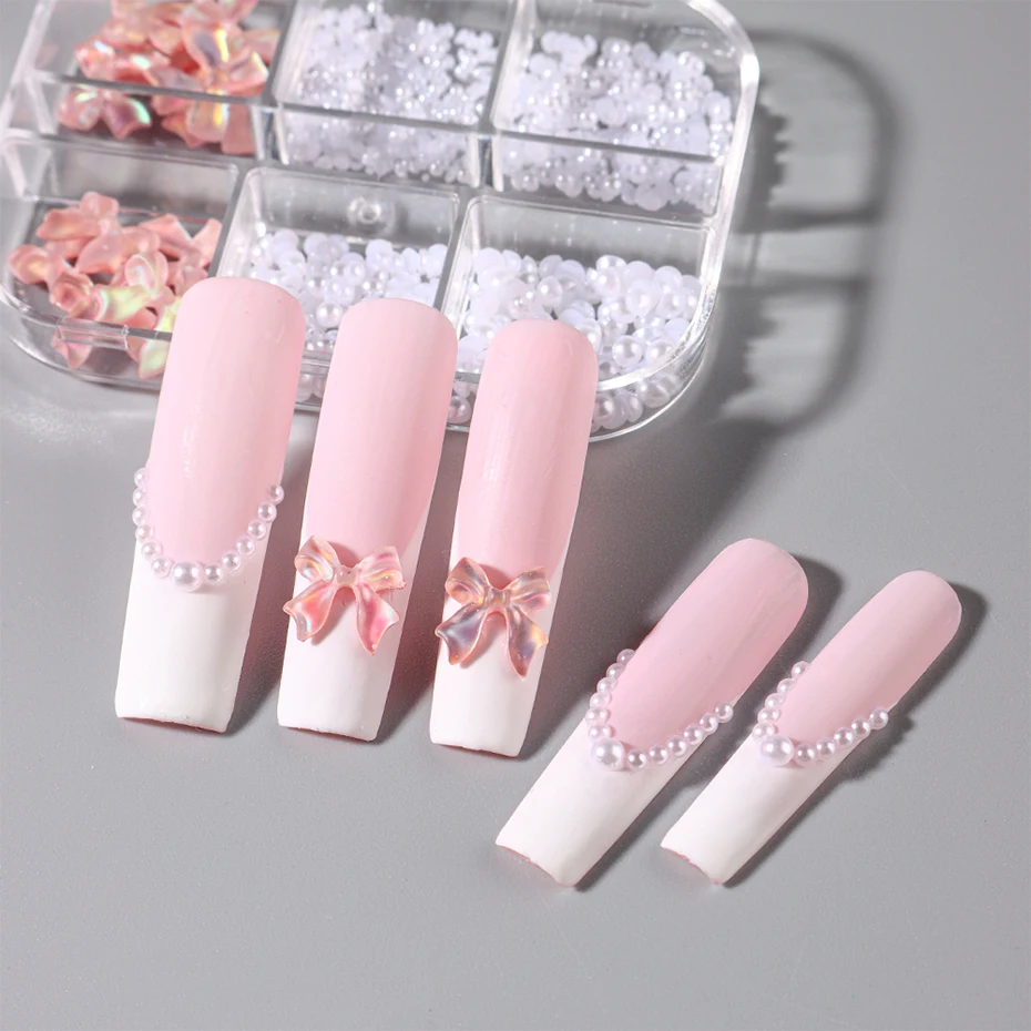 1 Box Kawaii Mini Bow 3D Cute Nail Art Decorations Pink White Butterfly Nails Charms Designs DIY Bowknot Resin Nail Accessories