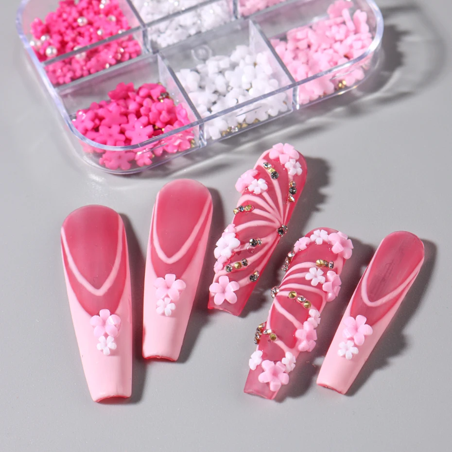 1 Box Kawaii Mini Bow 3D Cute Nail Art Decorations Pink White Butterfly Nails Charms Designs DIY Bowknot Resin Nail Accessories