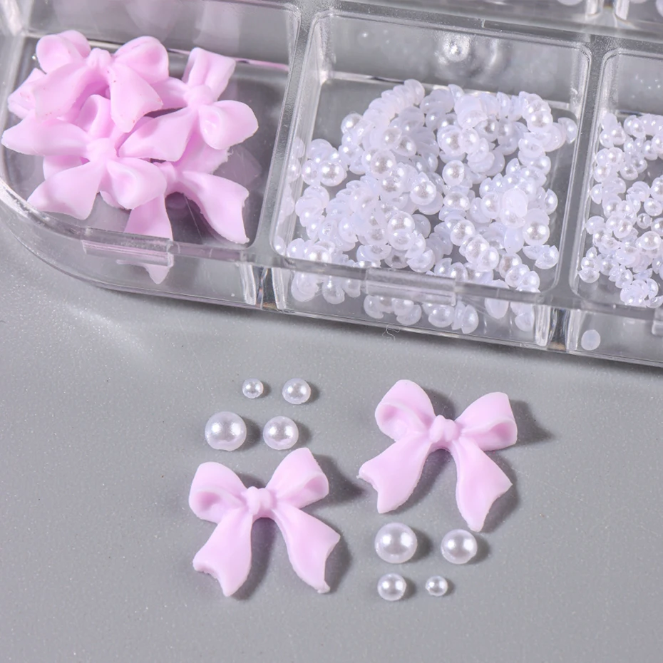 1 Box Kawaii Mini Bow 3D Cute Nail Art Decorations Pink White Butterfly Nails Charms Designs DIY Bowknot Resin Nail Accessories