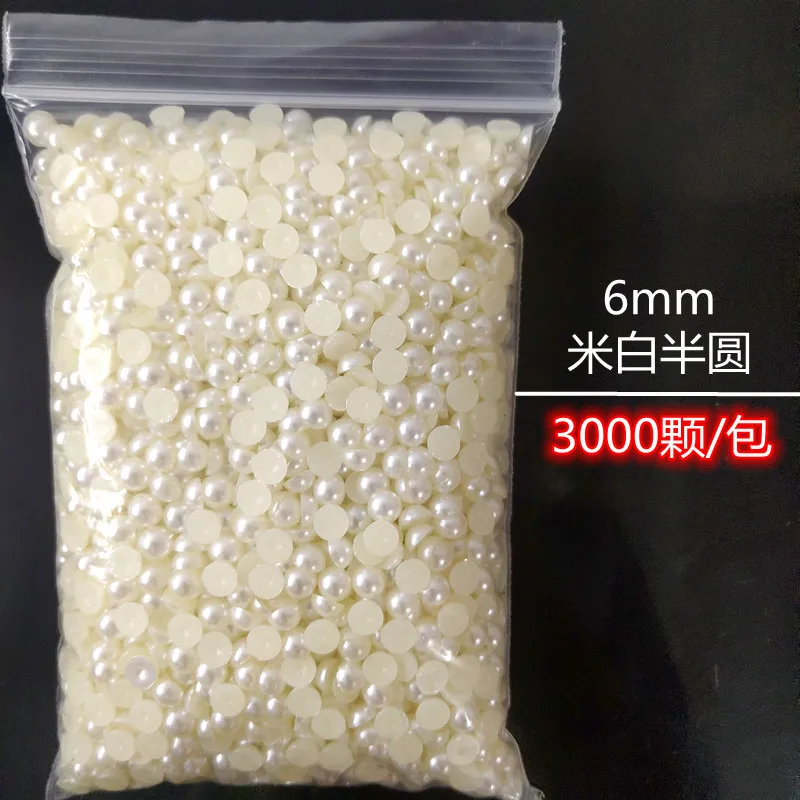 Wholesale 1 Pack 3000-10000PCS 1.5MM-6MM White Beige Flatback Semi Ball Pearls Nail Art Rhinestones Jewelry Manicure Charms