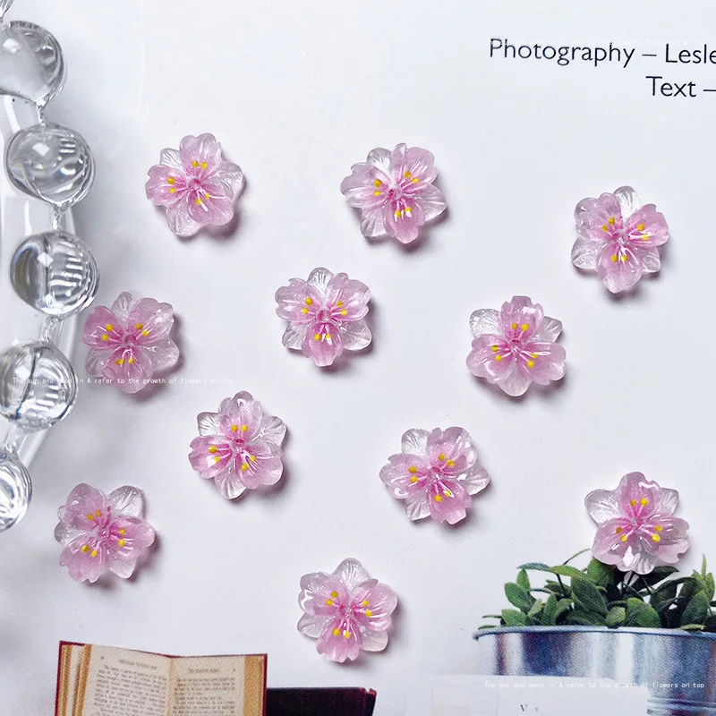 10pcs Exquisite Ice Transparent Flower Resin Nail Art Charms Colorful Petal Nail Decorations Rhinestones DIY Jewelry Accessories