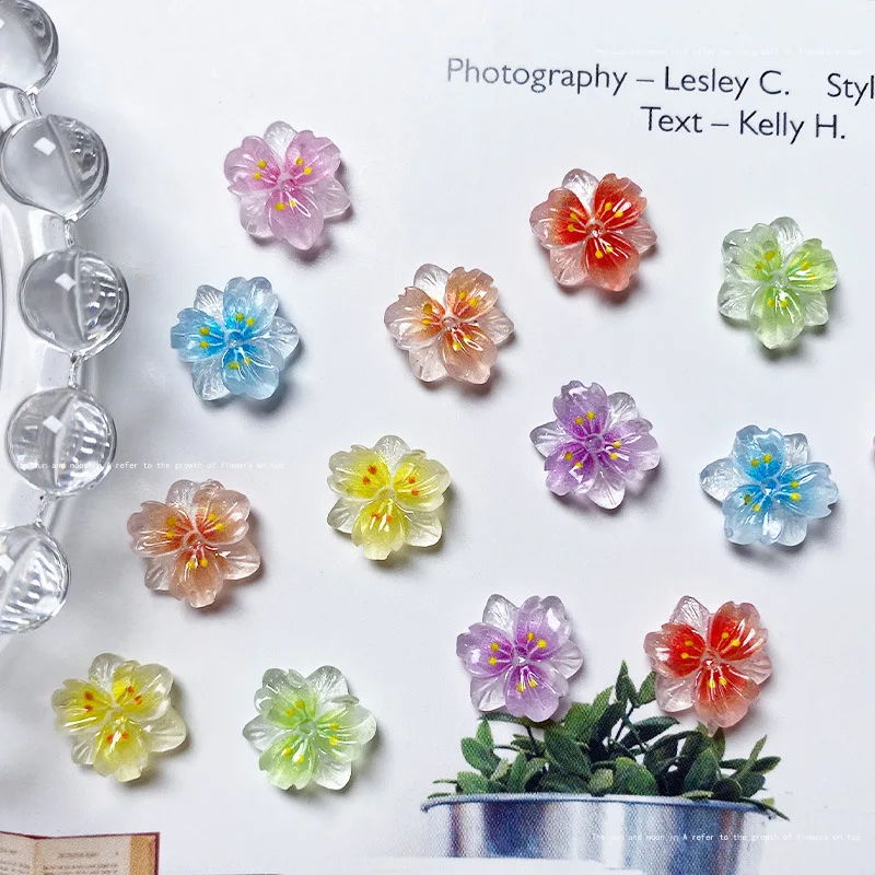 10pcs Exquisite Ice Transparent Flower Resin Nail Art Charms Colorful Petal Nail Decorations Rhinestones DIY Jewelry Accessories