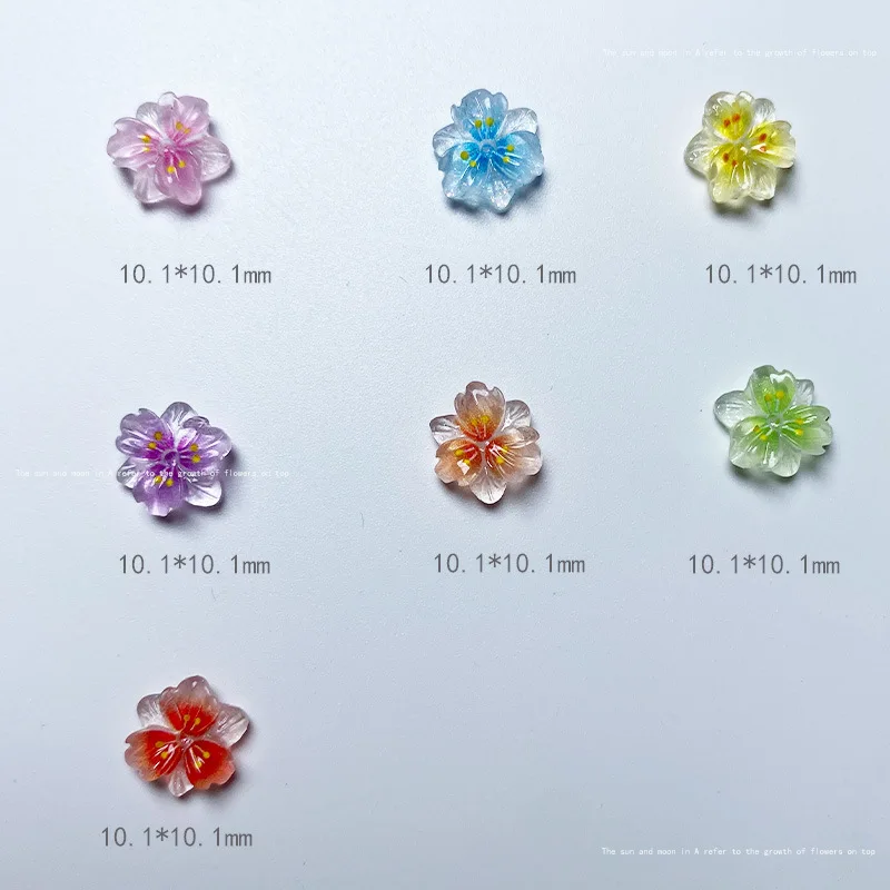 10pcs Exquisite Ice Transparent Flower Resin Nail Art Charms Colorful Petal Nail Decorations Rhinestones DIY Jewelry Accessories