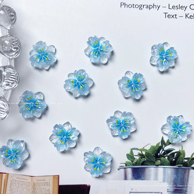 10pcs Exquisite Ice Transparent Flower Resin Nail Art Charms Colorful Petal Nail Decorations Rhinestones DIY Jewelry Accessories