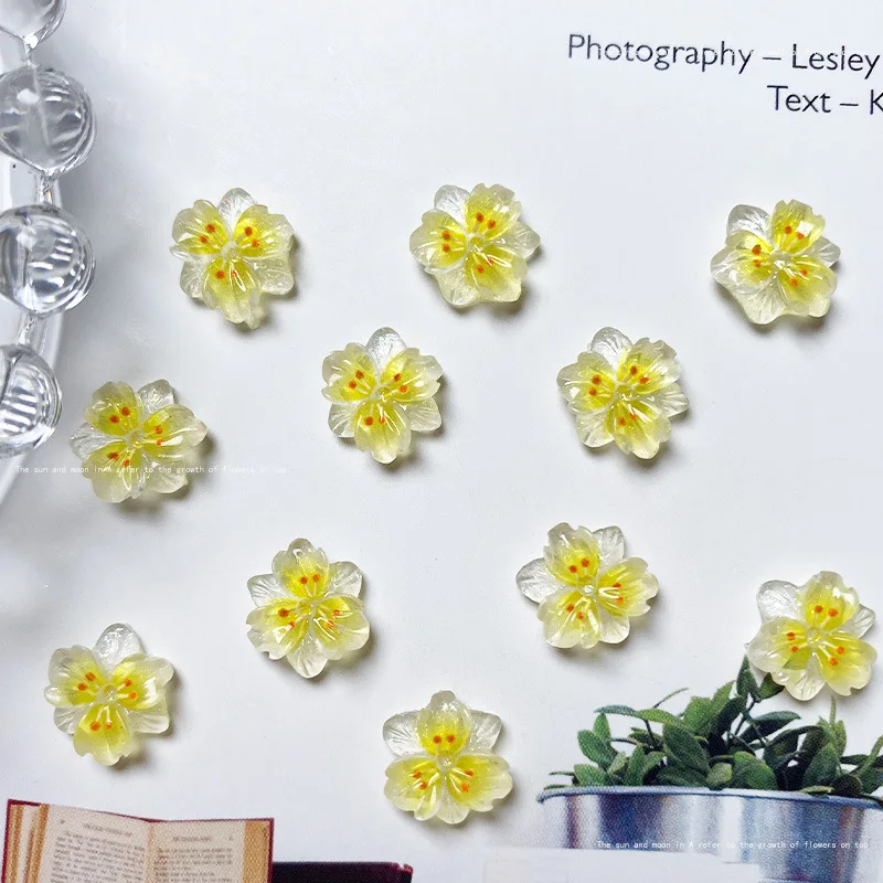 10pcs Exquisite Ice Transparent Flower Resin Nail Art Charms Colorful Petal Nail Decorations Rhinestones DIY Jewelry Accessories